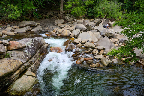 Waterfall cascade along chimney tops trail in great smoky mountains National park Tennessee 