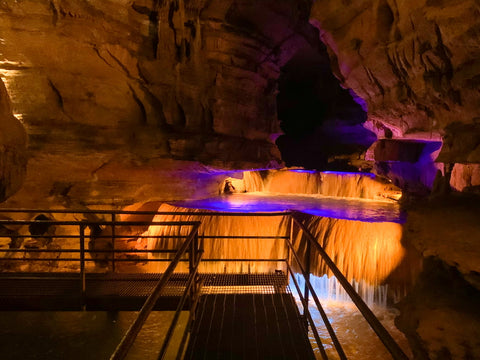 waterfall created by rimstone dams in squire boone caverns in indiana