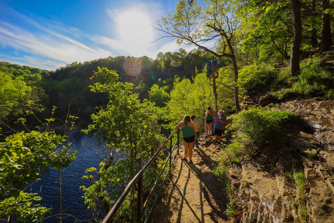 Cliff side overlook of the Upper Falls of DeSoto Falls Picnic Area in northeast Alabama 