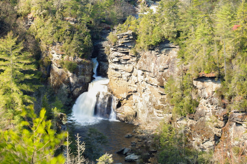 close up of lower falls of linville falls within the linville gorge wilderness