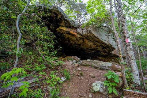 Rock shelter and cave along bluff trail in DeSoto Falls Picnic Area in northeast Alabama 