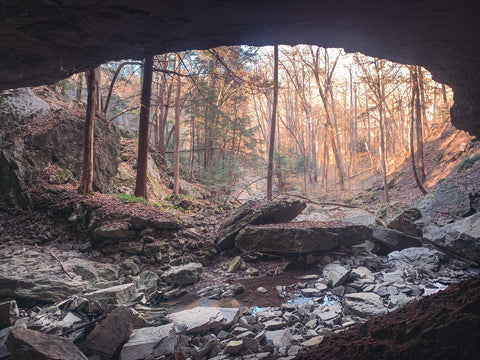 cave opening with underground river within cascade cave in Carter cave state park Kentucky 