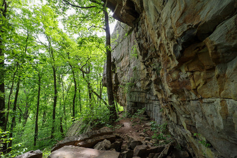 Steep cliffs and bluffs along Denny west trail in south Cumberland State Park in Tennessee 
