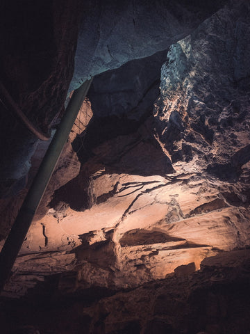 chimney inside the cathedral room of cascade cave in Carter caves state park Kentucky 