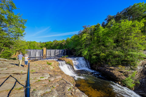 Upper falls and dam of DeSoto Falls Picnic Area in northeast Alabama