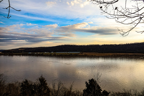 sunset over ohio river overlook in o'bannon woods state park