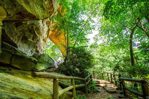 Approaching the entrance to natural bridge arch in natural bridge state resort park in Kentucky 