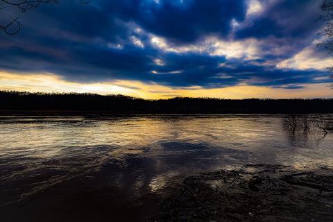 twilight over the ohio river in o'bannon woods state park