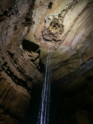 streaming waterfall in squire boone caverns in indiana