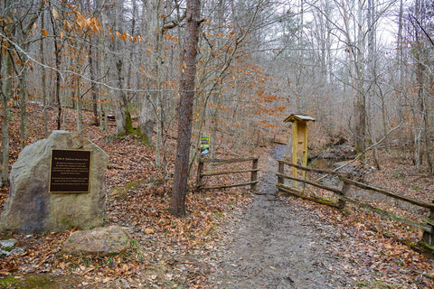 entrance to the john b. stephenson state nature preserve and anglin falls trail in kentucky