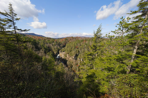 erwins view of linville falls with the blue ridge mountains as a backdrop