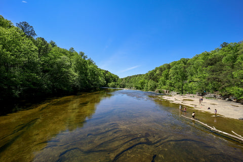 Top view of Town Creek as it approaches High Falls Waterfall and Arch Rock In Alabama 