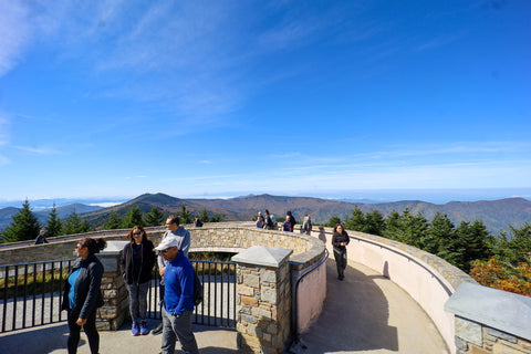 Hiking up the ramp to the lookout tower on Mount Mitchell state park North Carolina 