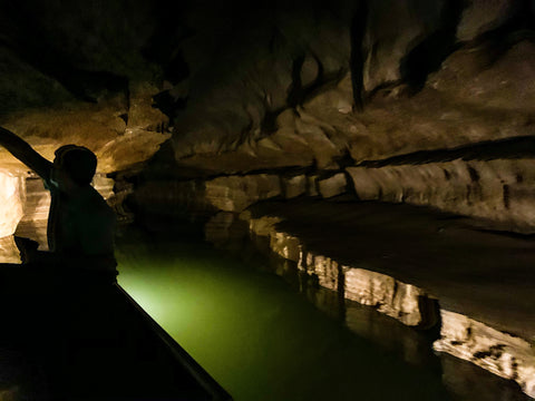 underground boat tour in bluespring caverns indiana