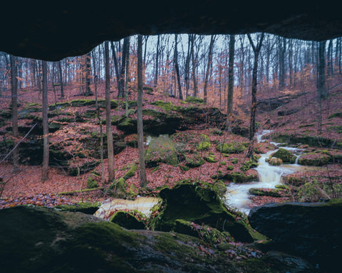 off trail rock shelters and waterfalls in Hoosier National Forest Indiana