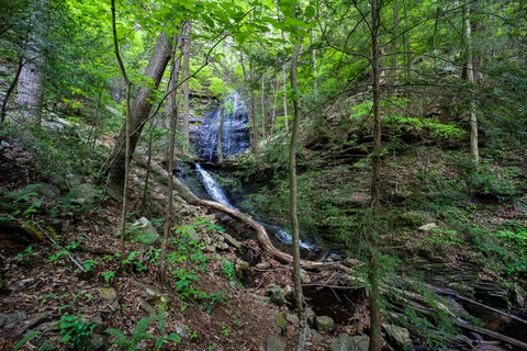 Distant view of Denny falls within Denny cove in south Cumberland State Park in Tennessee 