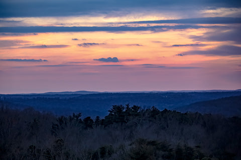 twilight over hills of southern indiana surrounding o'bannon woods state park