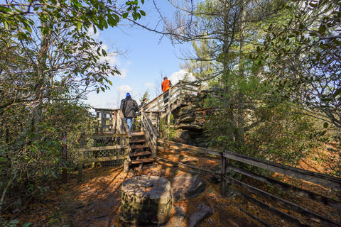 staircase heading onto the erwins view platform of linville falls in the linville gorge wilderness