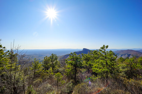 view of table rock and asheville skyline in the distance