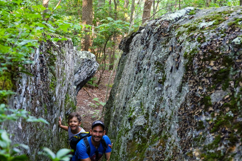 hiking through split rock in grayson highlands, virginia