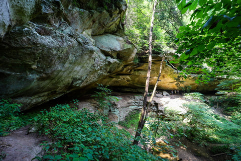 Entrance to Indian Cave and Messmore falls along the hemlock cliffs trail in the Hoosier National Forest of Indiana 