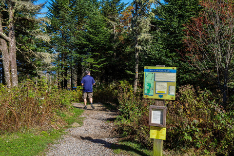 Trailhead for deep gap trail along the black mountain crest trail within Mount Mitchell State Park in North Carolina