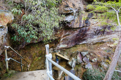 Staircase leading into broke leg falls gorge in kentucky