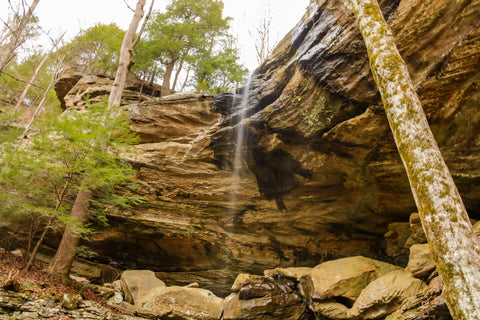 anglin falls cascading over sandstone cliff in kentucky