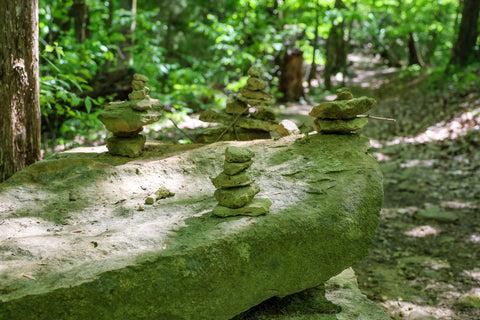 stacked stones along the yost ridge trail in jefferson memorial trail