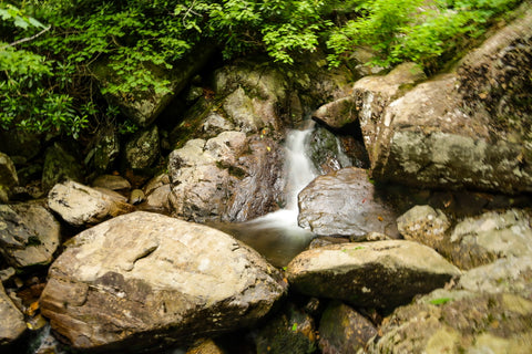 small cascading waterfalls along the cabin creek trail in grayson highlands state park in virginia