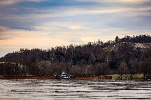 tug boat cruising the ohio river near o'bannon woods state park