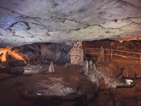 stalagmite formations in the cathedral room of cascade cave within Carter caves state park Kentucky 