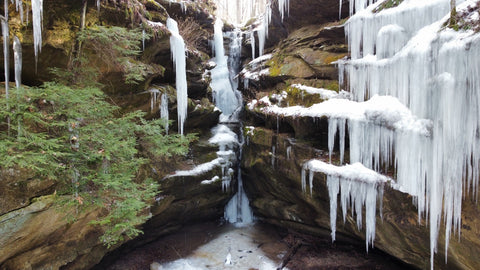 hemlock cliffs frozen waterfall hiking trail rockshelter hoosier national forest indiana