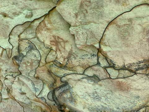 Hunting scene pictograph At piney creek ravine state natural area prehistoric rock art site hiking trail in Illinois 