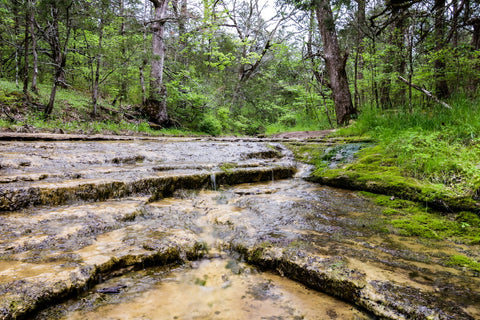 small waterfall on turkey run creek along chinkapin trail in turkey run park