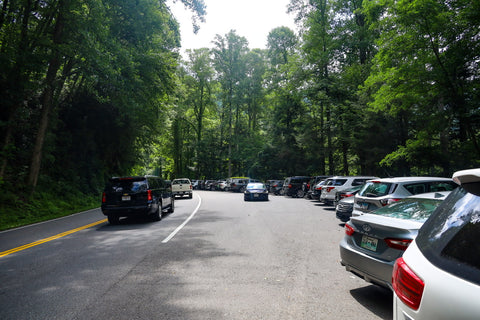 Parking area for chimney tops trail great smoky mountain National park Tennessee 