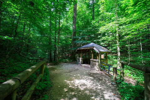 Shelters along the original trail to natural bridge arch in natural bridge state resort park in kentucky