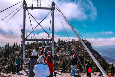 queuing up to cross the mile high swinging bridge on grandfather mountain