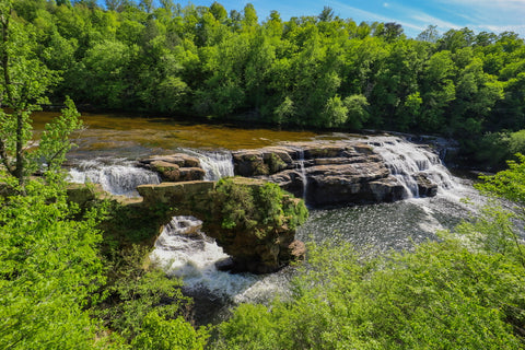 Overhead view of Arch Rock and High Falls Waterfall in Alabama