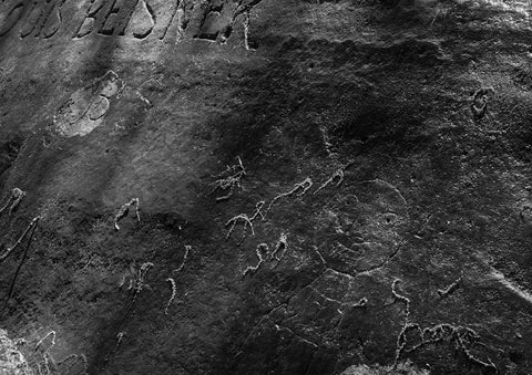 Prehistoric petroglyphs in piney creek ravine state natural area prehistoric rock art site hiking trail in Illinois 