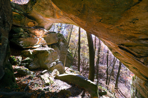 Close up view of ravens bridge arch in Carter caves state park Kentucky 