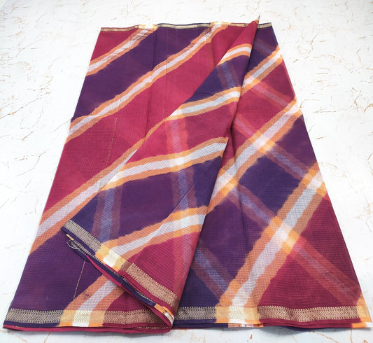 Pink Colour Lehariya Print Kota Doria Saree