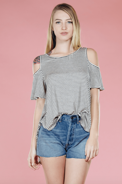 Cold Shoulder Striped Top – Haute Attitude