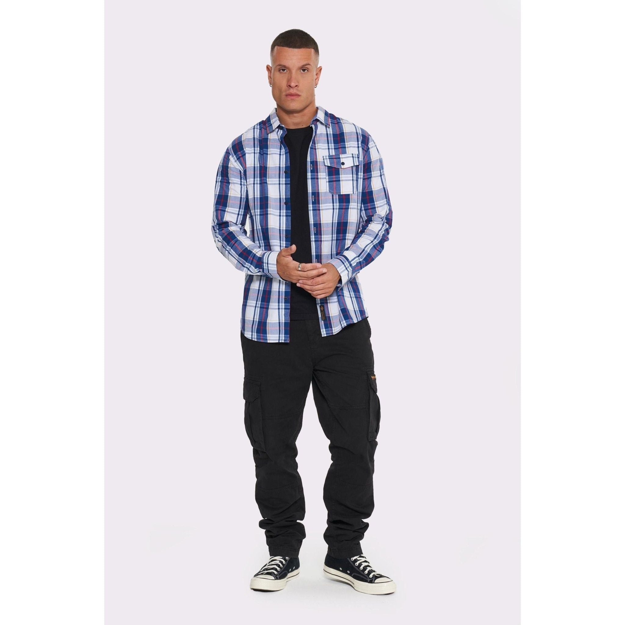 Mens ’KABIR’ Long Sleeve Shirt - GREY CHECK - XL / Grey Check