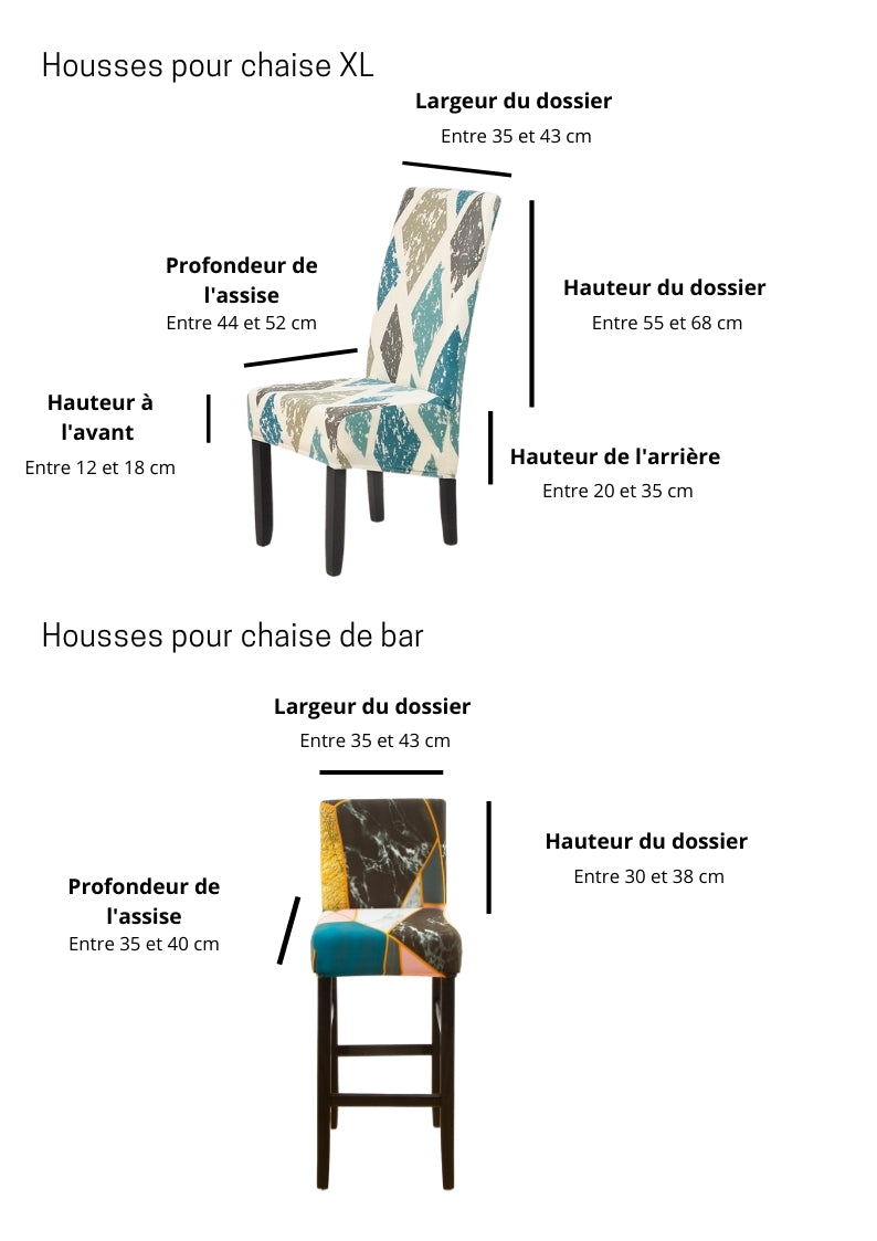 Guide des tailles pour housse de chaise XL