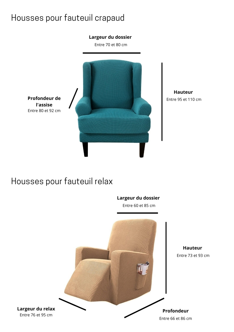 Guide des tailles pour housse de fauteuil relax inclinable