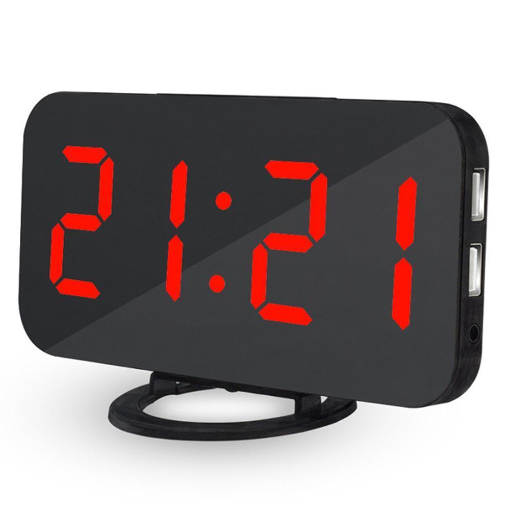 LED Mirror Alarm Clock w/ Dual USB Charging
