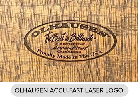 Olhausen Oval Nameplate on RailYard Pool Table in Hickory Wood