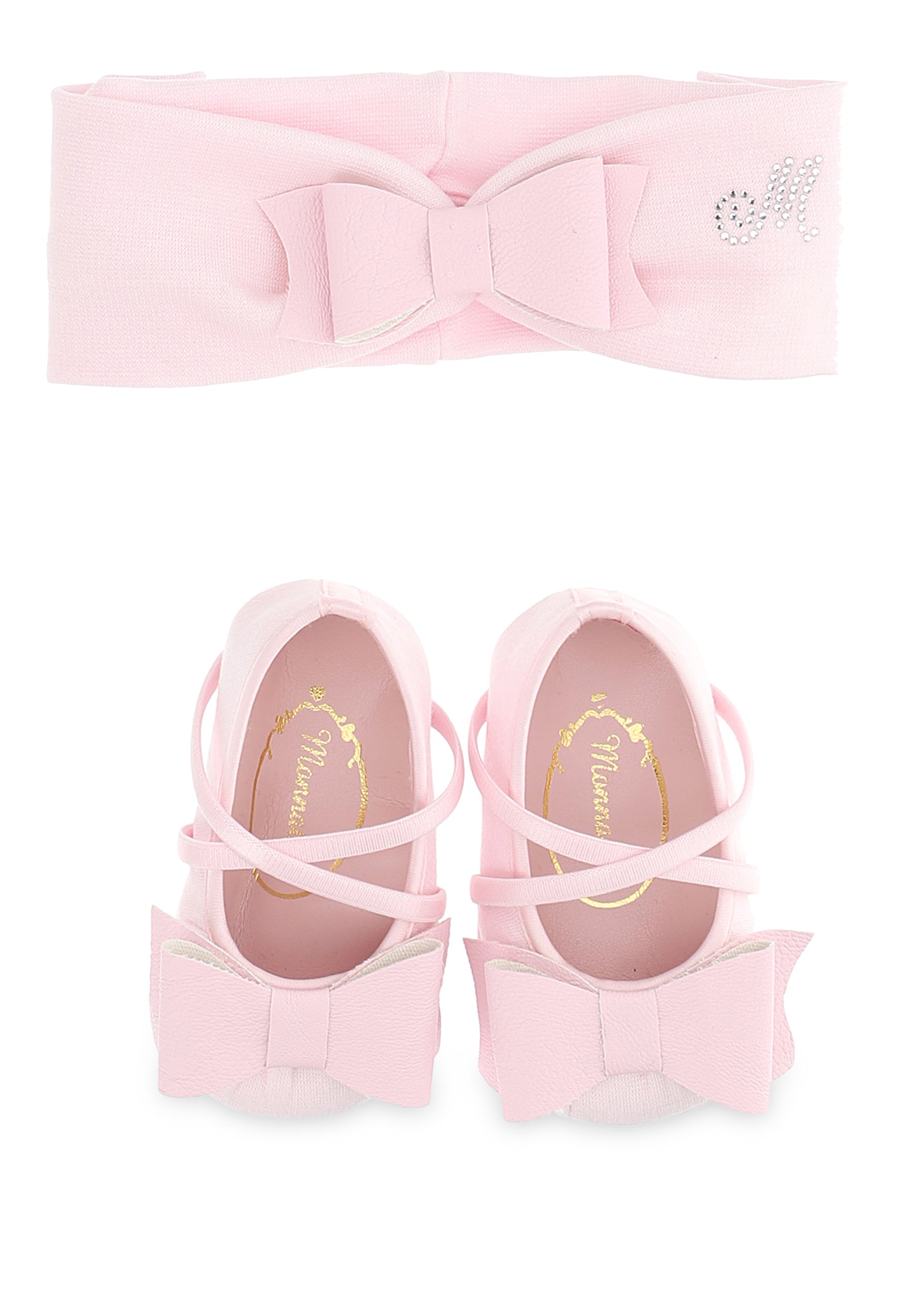 monnalisa set fascia e scarpe rosa neonata in jersey punto milano donna