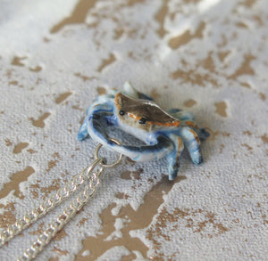 Blue Crab Porcelain Pendant Necklace